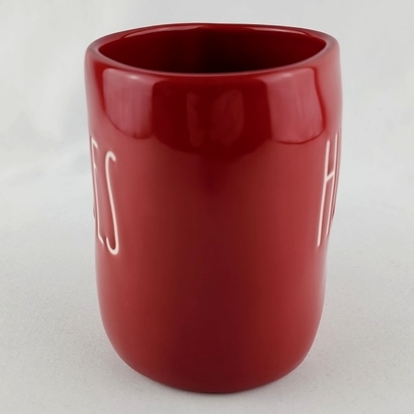 Rae Dunn Glossy Red Coffee Mug Double Sided HUGS KISSES White Large Letters - Picture 8 of 11